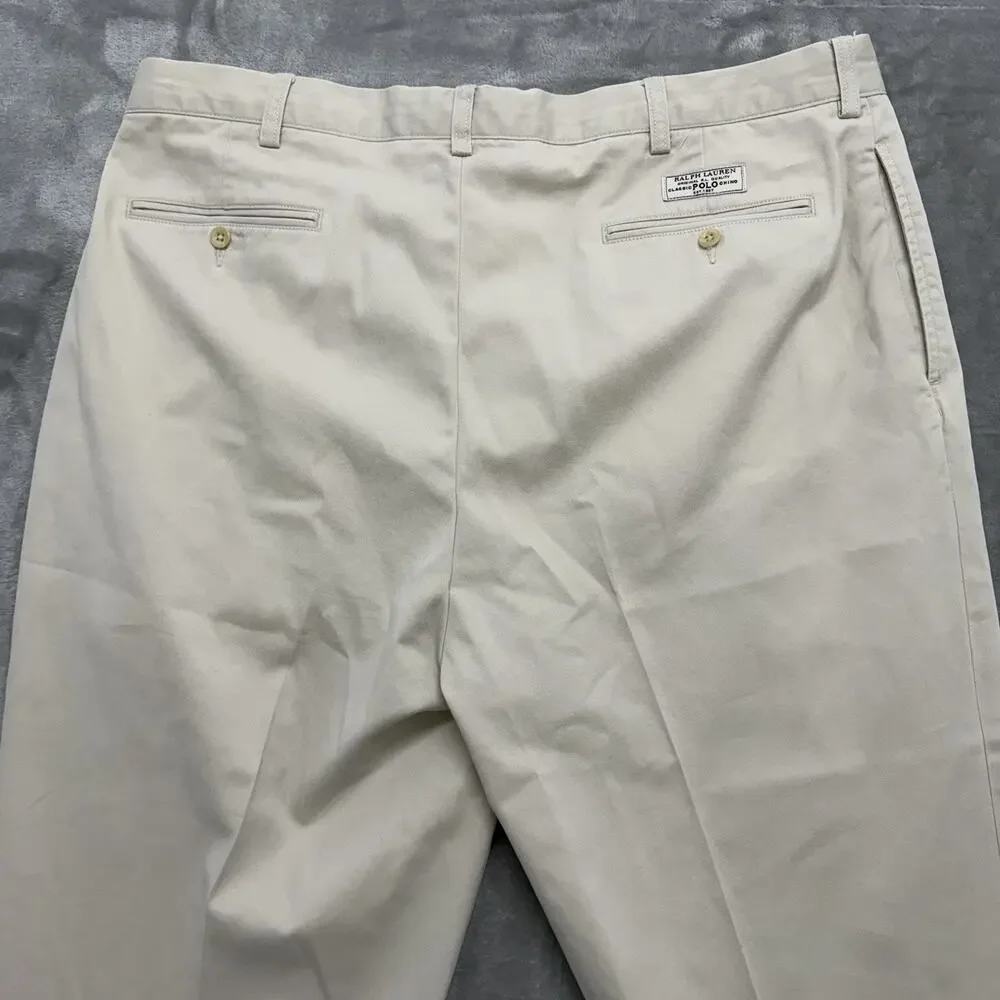 Vintage Polo Ralph Lauren Andrew Pants 40x30 Khaki Pleated Cotton Chino Trousers